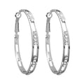 Ladies Big Silver Plated Cutout Circle Crystal Round Hoop Earrings