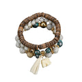 Ladies White Tassels Charm Elastic Beaded Chain 3Tier Bracelet