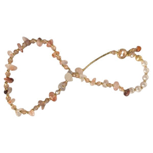 Ladies Gold Plated Double Layer Round Irregular Beads Expandable Bracelet