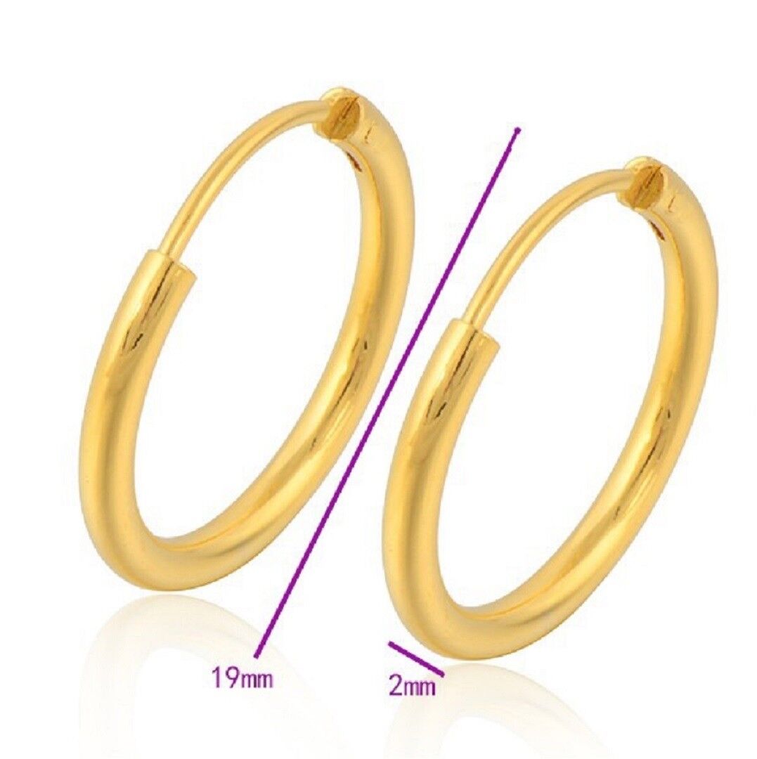 Ladies Girls Smooth 18K Yellow Gold Plated Round Hoop Earrings