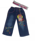 Girls Happy Time Blue Elasticated Waist Embroidery Detail Denim Jeans.12Months