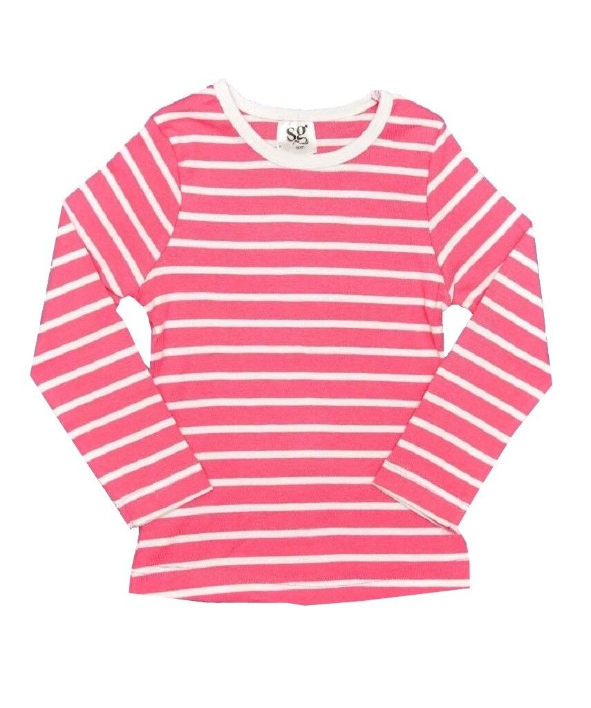 Girls Pink Green & White Stripes Long Sleeve Cotton Tunic Top