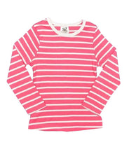 Load image into Gallery viewer, Girls Pink Green &amp; White Stripes Long Sleeve Cotton Tunic Top
