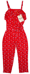 Girls Funky Diva Bird Print Long Strappy Adjustable Waist Tie Belt Jumpsuit