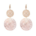 Ladies Gold Plated Hollow Cut Out Double Circle Filigree Disc Drop Hook Earrings