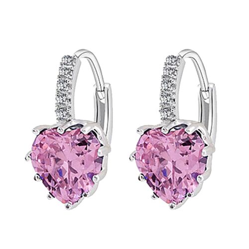 Ladies Girls Cute Silver Sterling Crystal Huggie Hoop Earrings