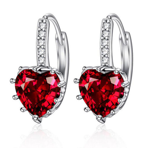 Ladies Girls Cute Silver Sterling Crystal Huggie Hoop Earrings