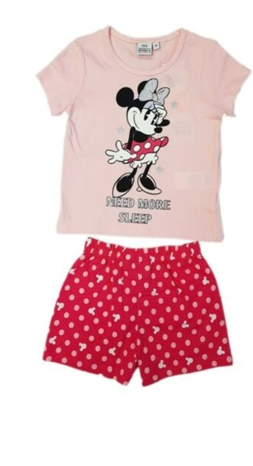 Girls Minnie Mouse Need More Sleep Shortie Nightwear Pj Top & Shorts Pyjamas Set