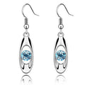 Ladies Silver Oval Cutout Mid Round Crystal Hook Dangling Earring
