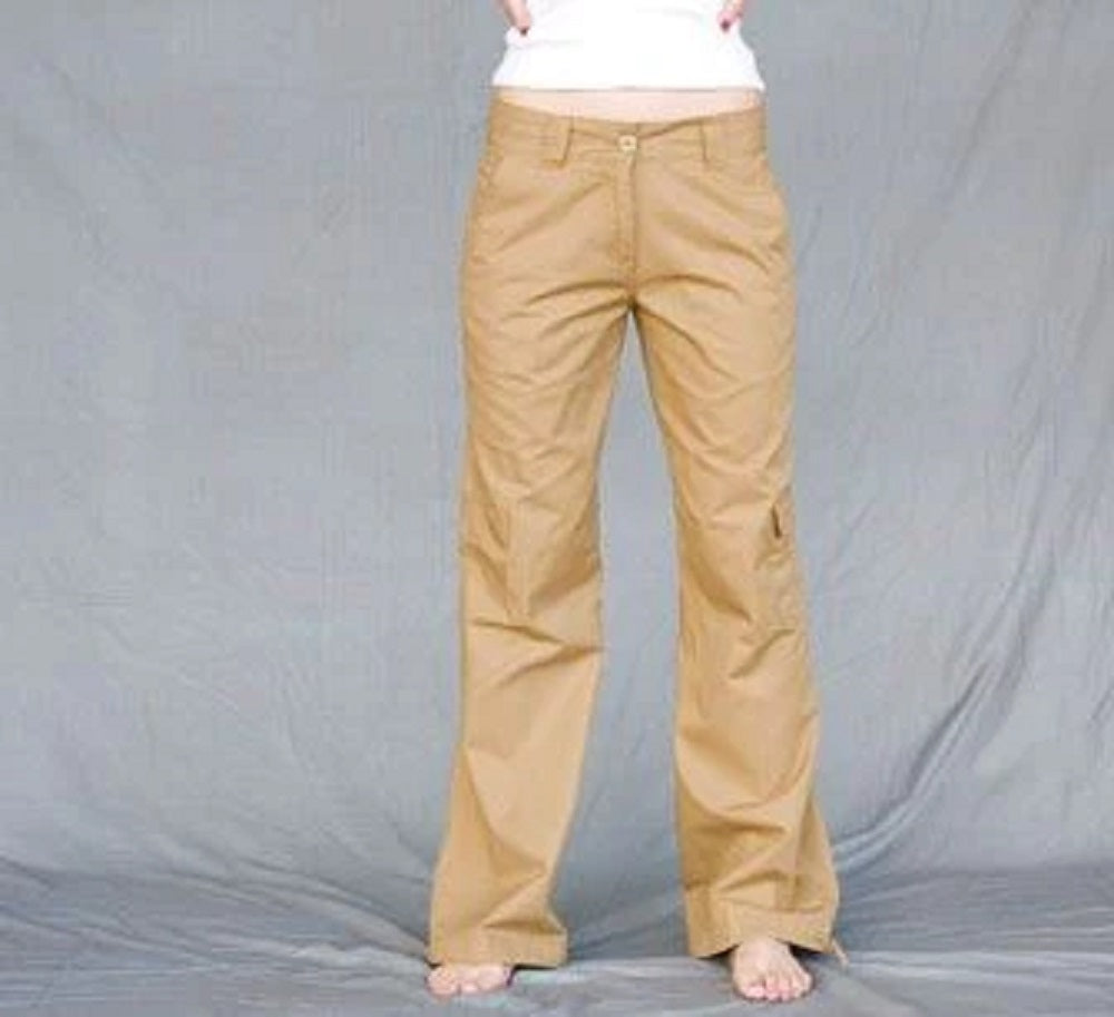 Ladies Sand Cotton Cargo Wide Waistband Drawstring Hem Trousers