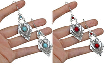 Load image into Gallery viewer, Ladies Silver Vintage Style Turquoise Middle Bead Triangle Hook Earrings
