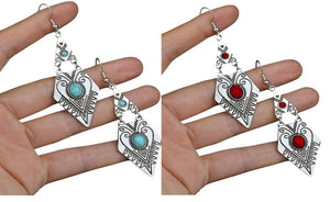 Ladies Silver Vintage Style Turquoise Middle Bead Triangle Hook Earrings