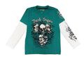 Boys Green Dark Signs Print Layer Long Sleeve Cotton T-Shirt