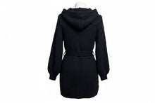 Load image into Gallery viewer, Girls Black Button Down Cable Knitted Hooded Cardigan
