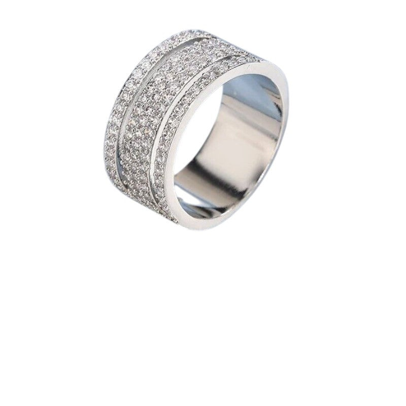 Ladies Silver Micro Pave Wheel Rhinestone Mid Cutout Band Party Ring