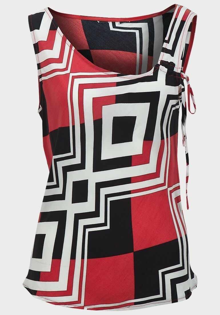 Red Multi Print Side Tie Detail Sleeveless Top