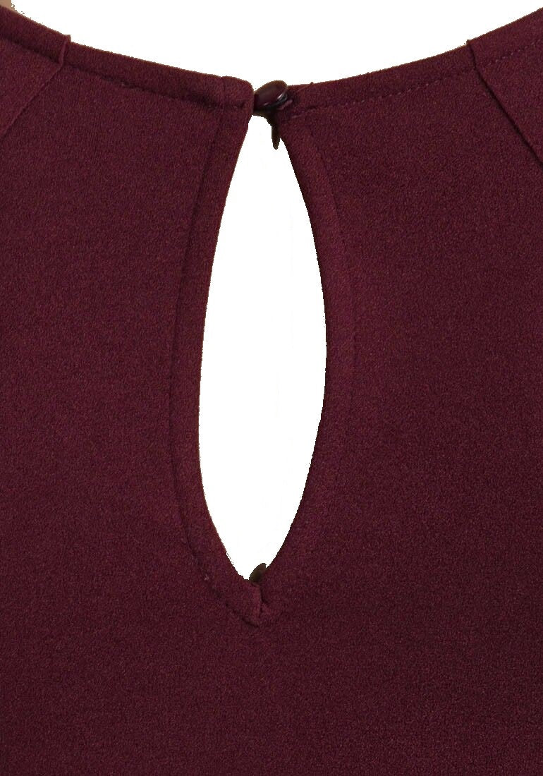 Burgundy Lace & Frill Long Sleeve Stretchy Peplum Top