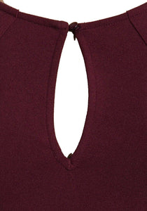 Burgundy Lace & Frill Long Sleeve Stretchy Peplum Top