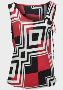 Red Multi Print Side Tie Detail Sleeveless Top
