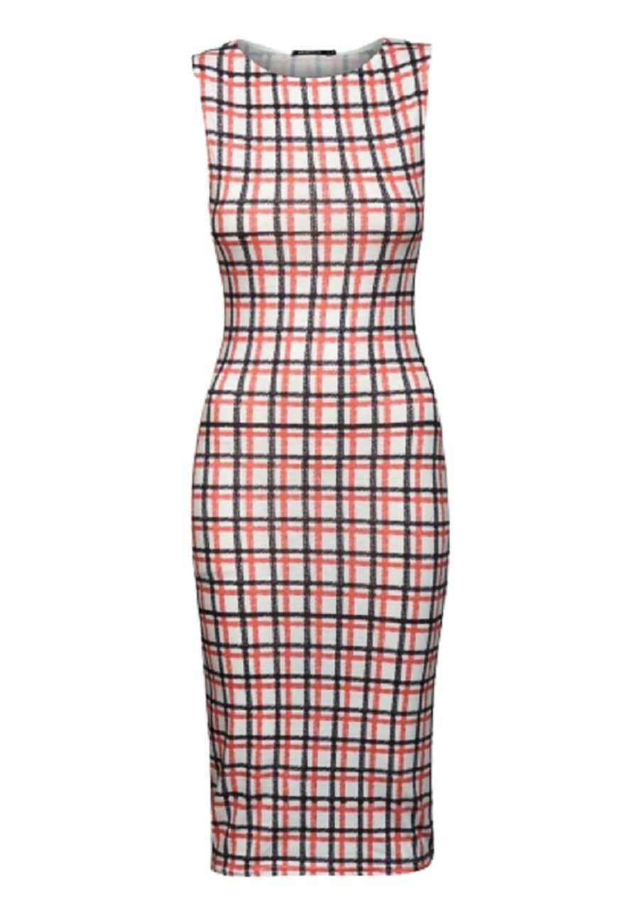 Dreams Multi Checked Bodycon Midi Sleeveless Dress