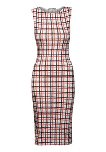 Dreams Multi Checked Bodycon Midi Sleeveless Dress