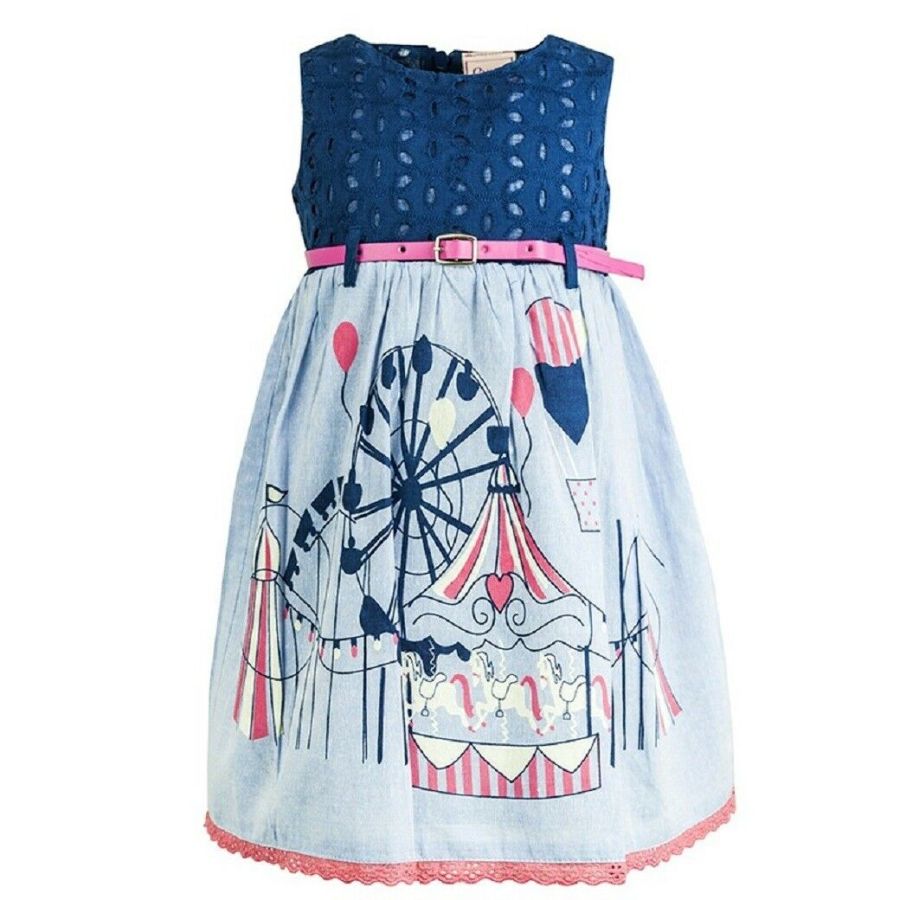 Blue Multi Fairground Carousel Sleeveless Dress