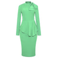 Light Green High Neck Bow Peplum Pencil Dress