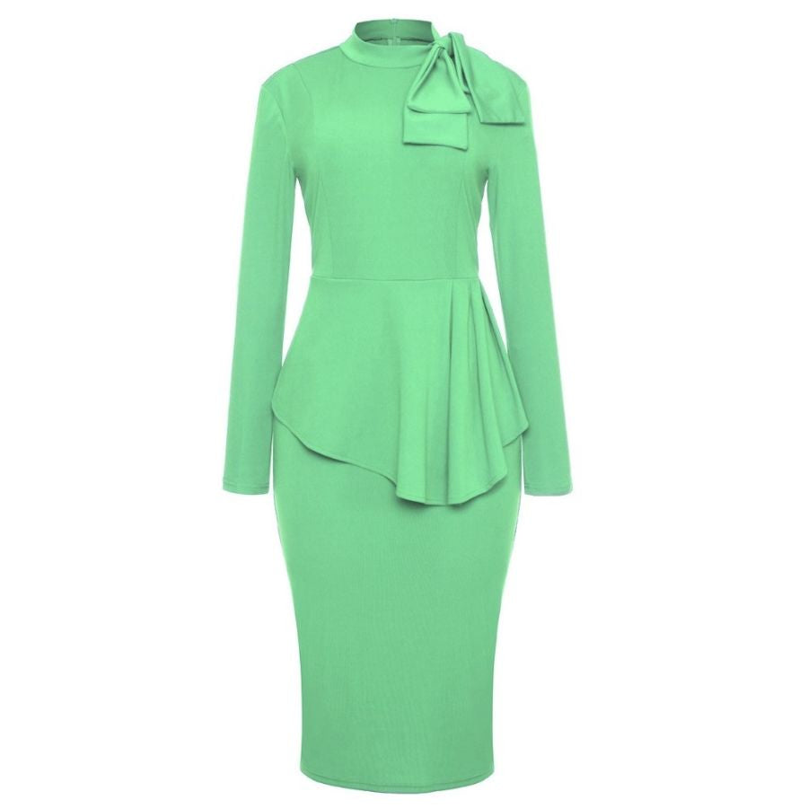 Light Green High Neck Bow Peplum Pencil Dress