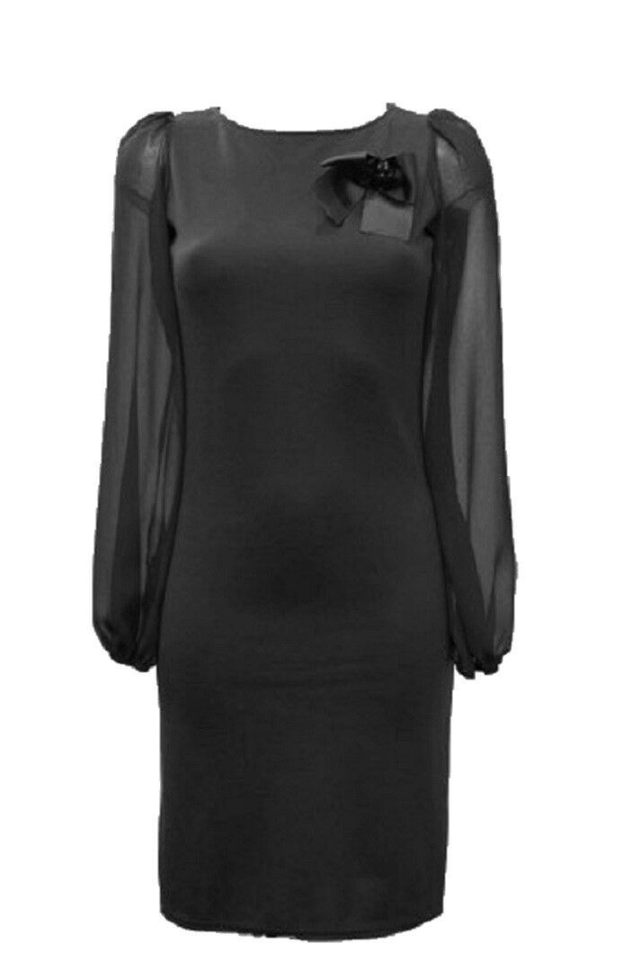 Black Brooch Front Longsleeve Womens Dress