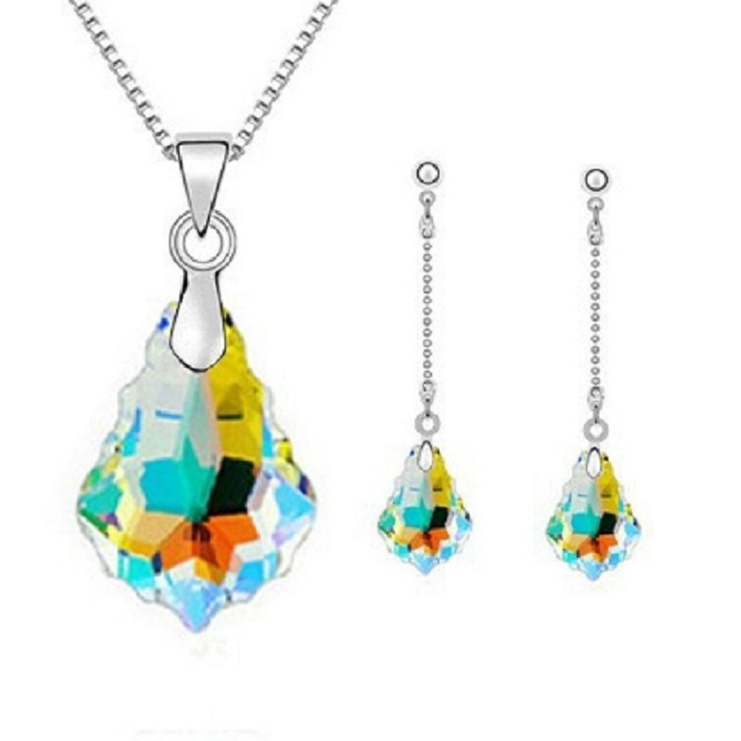 Tear Drop Crystal Necklace Pendant & Earring Sets