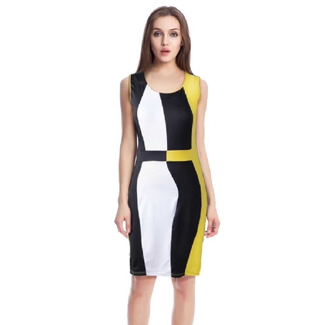 Yellow Multi Sleeveless Color Block Dress