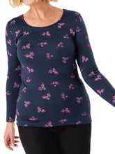 Load image into Gallery viewer, Navy Bold Floral Print Heatgen Thermal Top
