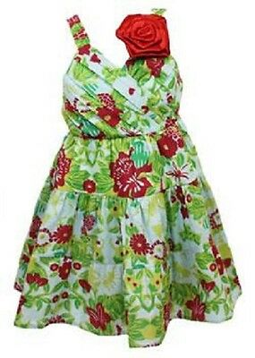 Girls Lime Green Multi Floral Bow Detail Sleeveless Dress. 1-2years