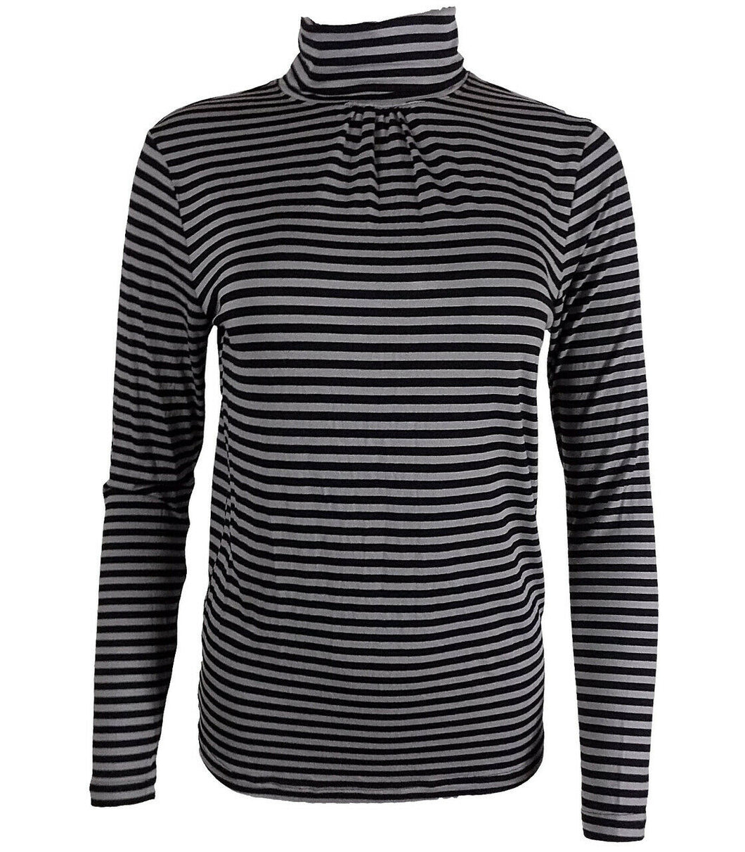 Black & Grey Striped Long sleeve Turtle Polo Neck Top