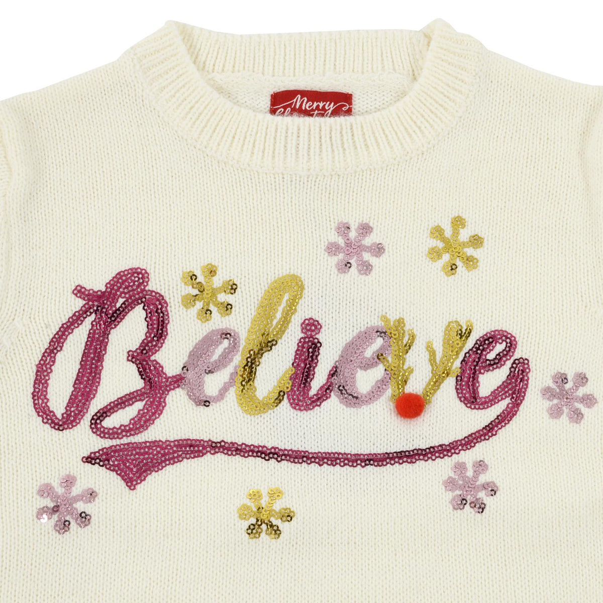 Girls Cream Believe in Santa Christmas Novelty Jumper