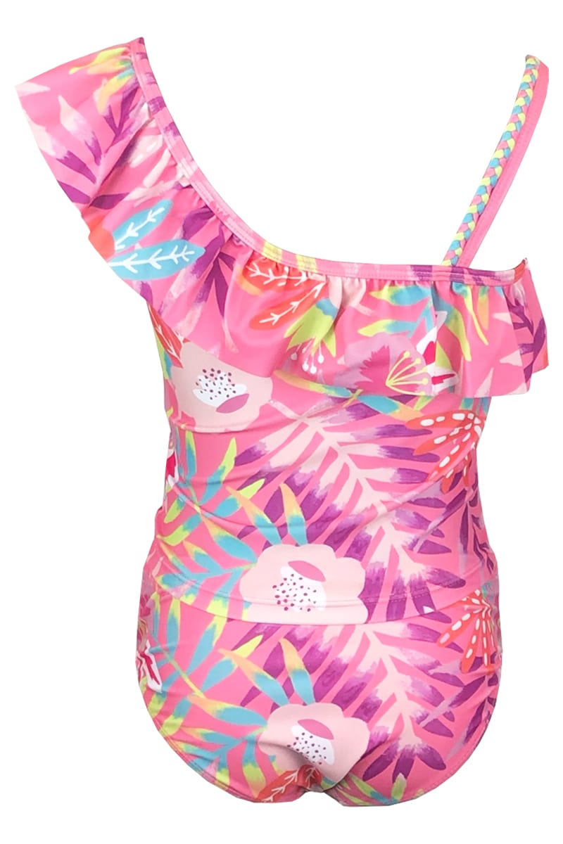 Girls Leaf Tropical Print Strappy 2pce Swimsuit
