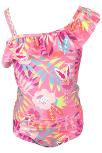 Girls Leaf Tropical Print Strappy 2pce Swimsuit