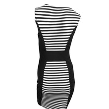 Load image into Gallery viewer, Black &amp; White Striped Panel Fitted Bodycon Dress
