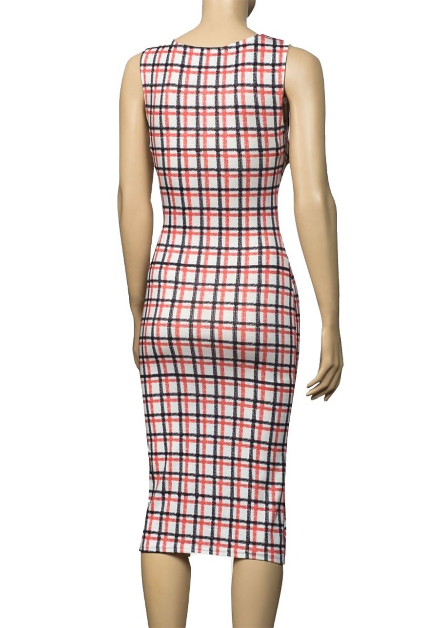 Dreams Multi Checked Bodycon Midi Sleeveless Dress