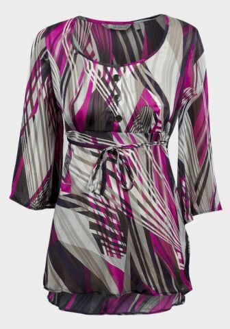 Cerise Multi Abstract Mia Moda 3/4 Chiffon Top