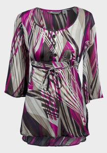 Cerise Multi Abstract Mia Moda 3/4 Chiffon Top