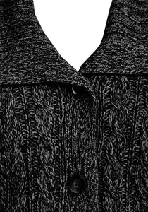 Black Cable Knit Button Down Flap Collar Cardigan