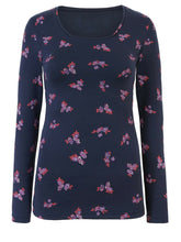 Load image into Gallery viewer, Navy Bold Floral Print Heatgen Thermal Top
