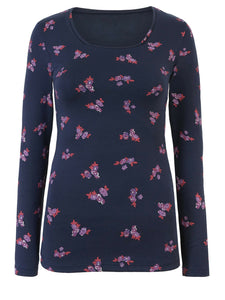 Navy Bold Floral Print Heatgen Thermal Top