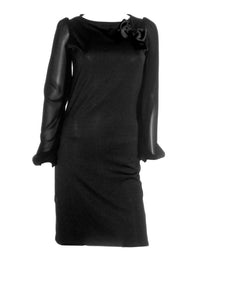 Black Brooch Front Longsleeve Womens Dress