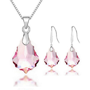 Tear Drop Crystal Necklace Pendant & Earring Sets