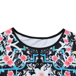 Black Multi Floral Square Prints Bodycon Dress