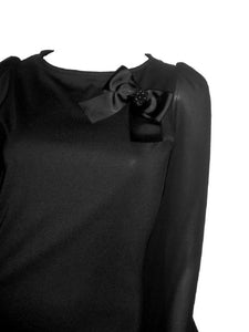 Black Brooch Front Longsleeve Womens Dress