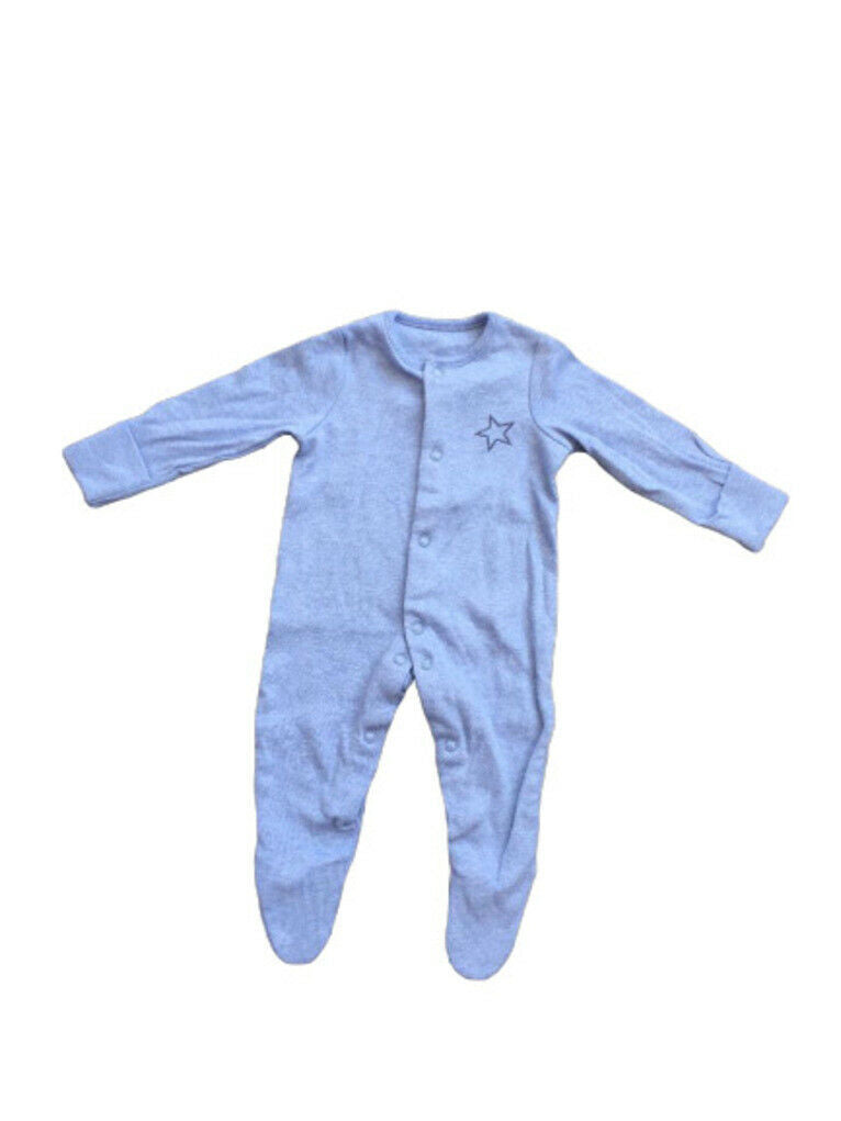 Baby Boys BabyGrow Blue Star Embroidery Striped Romper Cotton Sleepsuits 0-9mths