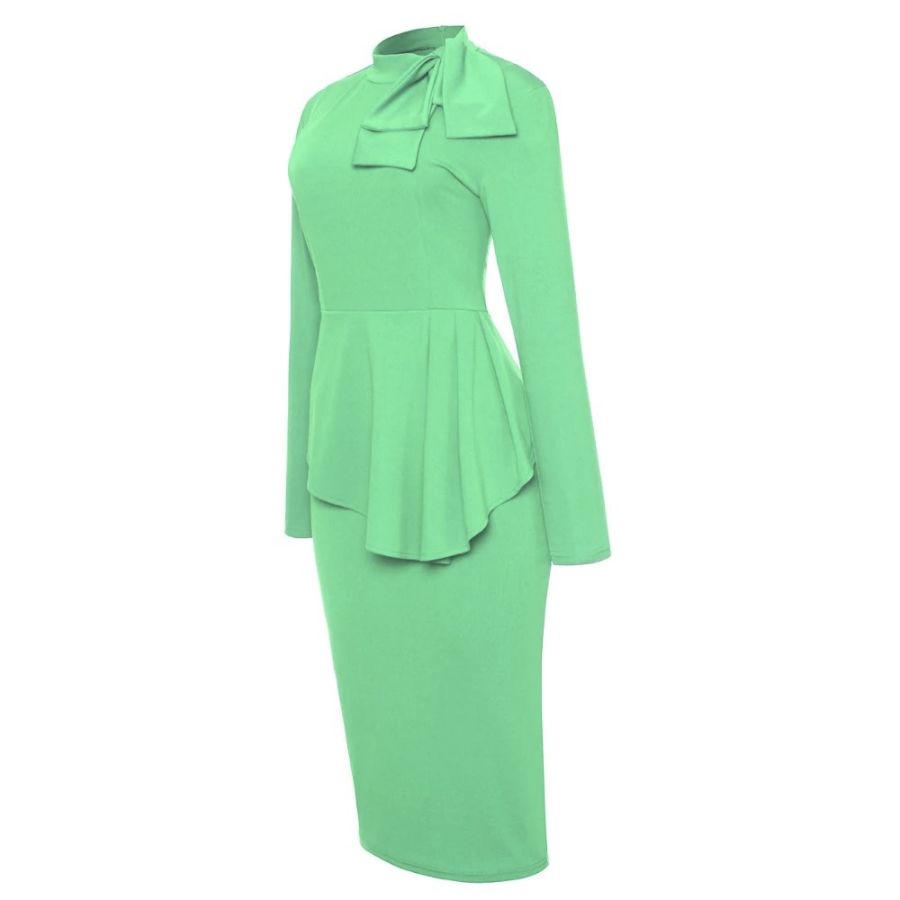 Light Green High Neck Bow Peplum Pencil Dress
